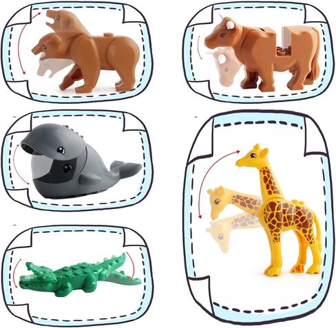 24 PCS Building Blocks Toy, Animal Figures Minifigures Set, Jungle Zoo City Bricks Toy with Orangutan, Panda, Giraffe & More, Compatible with Major Brand in Saudi Arabia
