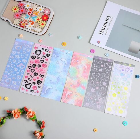 ملصقات ديكو كورية لطيفة ، 6 أوراق ملصقات بريق الفقاعة النجمة kpop photocard junk journ in Saudi Arabia