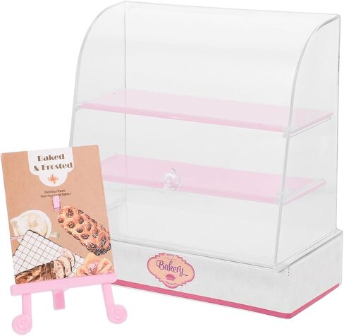 Vaguelly Miniature Bakery Cabinet Miniature Bakery Case Dollhouse Cake Bread Stand Mini Food Display Cabinet Model Dessert Display Cabinet with Sliding Door for Dollhouse Store Pink in Saudi Arabia