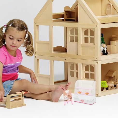 Vaguelly Miniature Bakery Cabinet Miniature Bakery Case Dollhouse Cake Bread Stand Mini Food Display Cabinet Model Dessert Display Cabinet with Sliding Door for Dollhouse Store Pink in Saudi Arabia