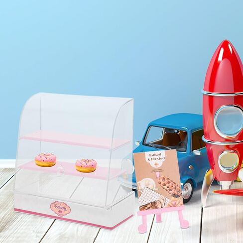 Vaguelly Miniature Bakery Cabinet Miniature Bakery Case Dollhouse Cake Bread Stand Mini Food Display Cabinet Model Dessert Display Cabinet with Sliding Door for Dollhouse Store Pink in Saudi Arabia