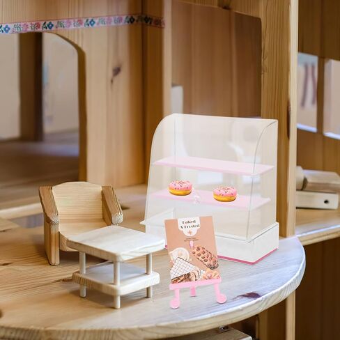 Vaguelly Miniature Bakery Cabinet Miniature Bakery Case Dollhouse Cake Bread Stand Mini Food Display Cabinet Model Dessert Display Cabinet with Sliding Door for Dollhouse Store Pink in Saudi Arabia