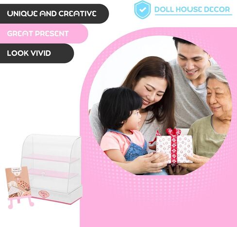 Vaguelly Miniature Bakery Cabinet Miniature Bakery Case Dollhouse Cake Bread Stand Mini Food Display Cabinet Model Dessert Display Cabinet with Sliding Door for Dollhouse Store Pink in Saudi Arabia