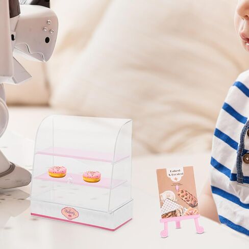 Vaguelly Miniature Bakery Cabinet Miniature Bakery Case Dollhouse Cake Bread Stand Mini Food Display Cabinet Model Dessert Display Cabinet with Sliding Door for Dollhouse Store Pink in Saudi Arabia