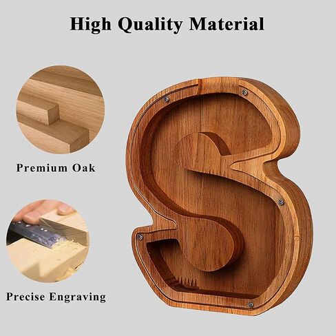 KENGEL 9 Inch 26 Wooden Letter Piggy Bank, Personalized Letter Kids Piggy Bank with Stickers, DIY Your Own Name, Piggy Bank for Kids, Adult Boys and Girls Birthday Gifts, Decorations, Souvenirs (E) in Saudi Arabia