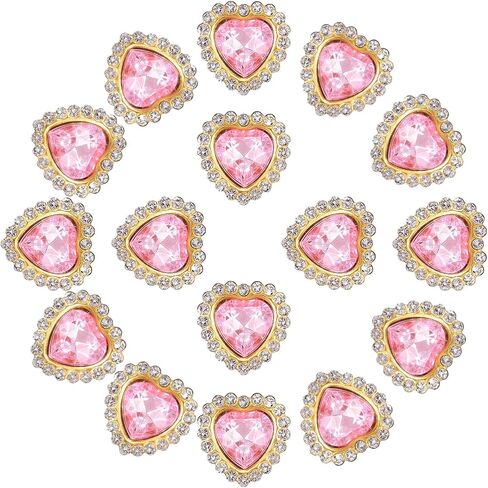 PATIKIL 16mm Heart Sew on Rhinestones, 20 Pcs Rhinestone Sequin Embellishments Crystal Glass Metal Base Flower Claw Rhinestones for Bedazzling Crafting Clothes, Light Pink in Saudi Arabia