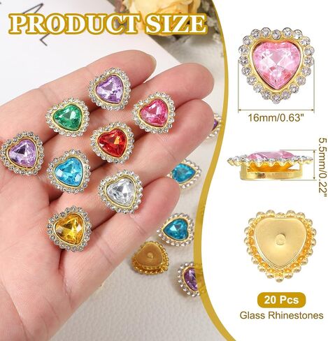 PATIKIL 16mm Heart Sew on Rhinestones, 20 Pcs Rhinestone Sequin Embellishments Crystal Glass Metal Base Flower Claw Rhinestones for Bedazzling Crafting Clothes, Light Pink in Saudi Arabia