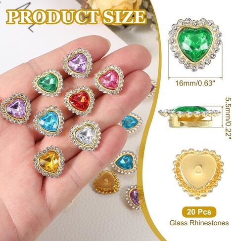 PATIKIL 16mm Heart Sew on Rhinestones, 20 Pcs Rhinestone Sequin Embellishments Crystal Glass Metal Base Flower Claw Rhinestones for Bedazzling Crafting Clothes, Light Pink in Saudi Arabia