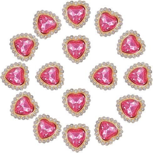 PATIKIL 16mm Heart Sew on Rhinestones, 20 Pcs Rhinestone Sequin Embellishments Crystal Glass Metal Base Flower Claw Rhinestones for Bedazzling Crafting Clothes, Light Pink in Saudi Arabia