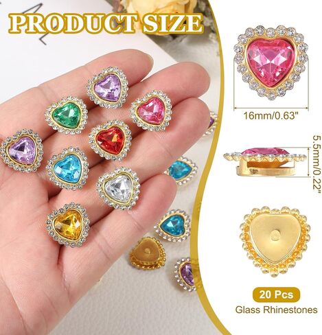 PATIKIL 16mm Heart Sew on Rhinestones, 20 Pcs Rhinestone Sequin Embellishments Crystal Glass Metal Base Flower Claw Rhinestones for Bedazzling Crafting Clothes, Light Pink in Saudi Arabia