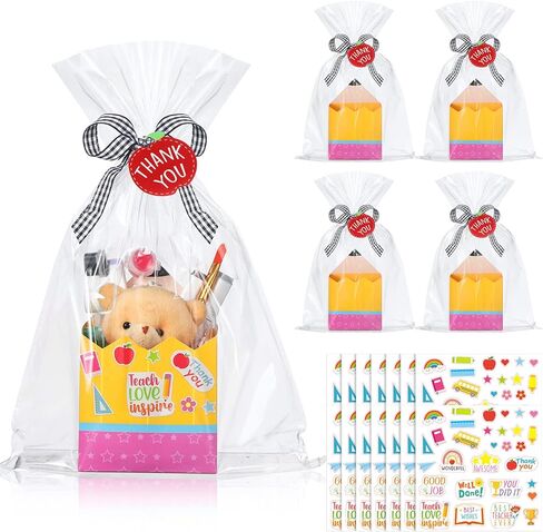 Pasimy 48 Set Teacher Appreciation Gift Bags Thank You Teacher Basket for Gifts Empty Appreciation Pencil Treat Boxes Back to School Gift Box Empty Basket Kit with Stickers for School Classroom in Saudi Arabia