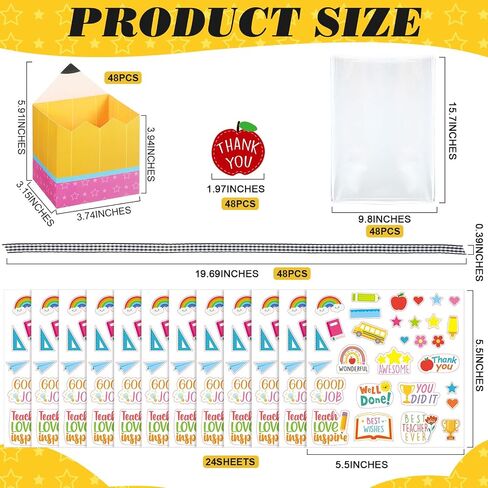 Pasimy 48 Set Teacher Appreciation Gift Bags Thank You Teacher Basket for Gifts Empty Appreciation Pencil Treat Boxes Back to School Gift Box Empty Basket Kit with Stickers for School Classroom in Saudi Arabia