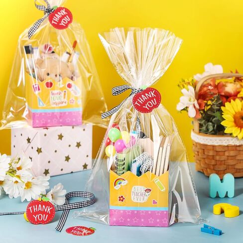 Pasimy 48 Set Teacher Appreciation Gift Bags Thank You Teacher Basket for Gifts Empty Appreciation Pencil Treat Boxes Back to School Gift Box Empty Basket Kit with Stickers for School Classroom in Saudi Arabia