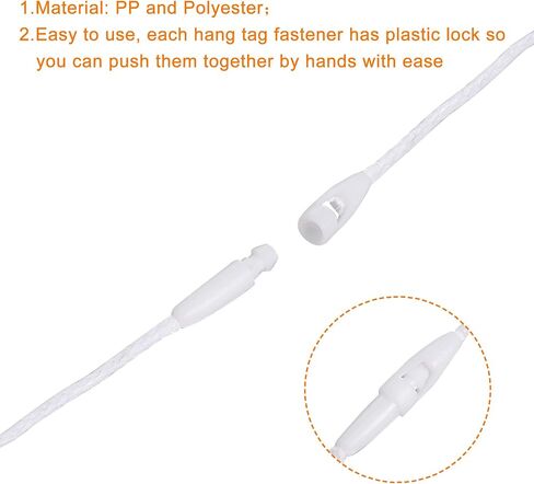 MECCANIXITY Wax Rope Hang Tag String Snap Lock Pins Loop Price Tag Fastener Plastic Tags Ties White 7.8 Inch Pack of 500 in Saudi Arabia