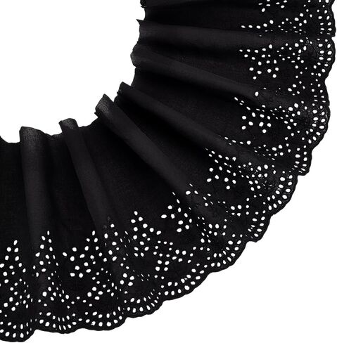 MAYJOYDIY 5 Yards×8.1inch Black Embroidery Scalloped Cotton Eyelet Lace Trim Wavy Edge Floral Lace Ribbon Floral Ruffle Lace Trim for Sewing Dresses Clothes Bag Gift Wrapping in Kuwait