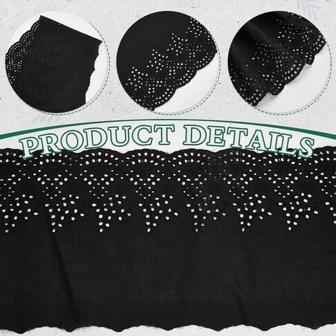 MAYJOYDIY 5 Yards×8.1inch Black Embroidery Scalloped Cotton Eyelet Lace Trim Wavy Edge Floral Lace Ribbon Floral Ruffle Lace Trim for Sewing Dresses Clothes Bag Gift Wrapping in Kuwait