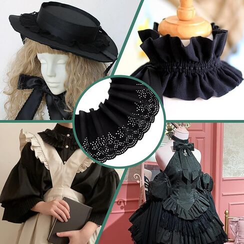 MAYJOYDIY 5 Yards×8.1inch Black Embroidery Scalloped Cotton Eyelet Lace Trim Wavy Edge Floral Lace Ribbon Floral Ruffle Lace Trim for Sewing Dresses Clothes Bag Gift Wrapping in Kuwait