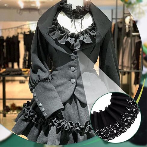 MAYJOYDIY 5 Yards×8.1inch Black Embroidery Scalloped Cotton Eyelet Lace Trim Wavy Edge Floral Lace Ribbon Floral Ruffle Lace Trim for Sewing Dresses Clothes Bag Gift Wrapping in Kuwait