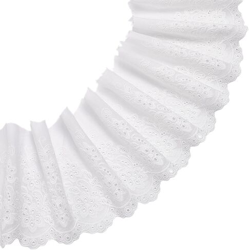 MAYJOYDIY 5 Yards×8.1inch Black Embroidery Scalloped Cotton Eyelet Lace Trim Wavy Edge Floral Lace Ribbon Floral Ruffle Lace Trim for Sewing Dresses Clothes Bag Gift Wrapping in Kuwait