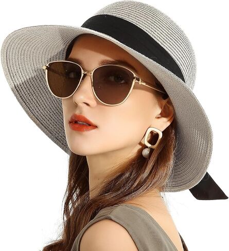 Somaler Womens Straw Sun Hats Wide Brim Foldable Beach Hats UV UPF 50+ Summer Sun Travel Hat for Women in Kuwait