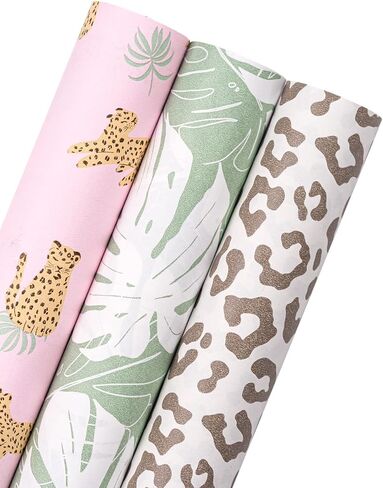 RUSPEPA Kraft Wrapping Paper Rolls - Mini Roll - for Wedding, Baby Shower, Birthday- 17 inches x 10 feet per Roll, Total of 3 Rolls, Leopard in Kuwait