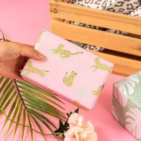 RUSPEPA Kraft Wrapping Paper Rolls - Mini Roll - for Wedding, Baby Shower, Birthday- 17 inches x 10 feet per Roll, Total of 3 Rolls, Leopard in Kuwait