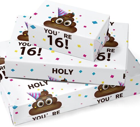 WRAPAHOLIC Funny 16th Birthday Wrapping Paper Sheet - 6 Sheets Holy Shit You're 16 Design Folded Flat for Birthday, Party, Prank - 19.7 Inch x 27.5 Inch Per Sheet in Saudi Arabia