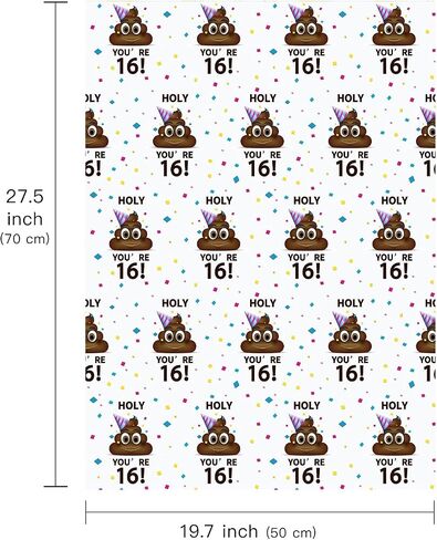 WRAPAHOLIC Funny 16th Birthday Wrapping Paper Sheet - 6 Sheets Holy Shit You're 16 Design Folded Flat for Birthday, Party, Prank - 19.7 Inch x 27.5 Inch Per Sheet in Saudi Arabia