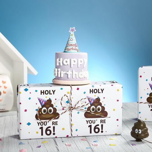 WRAPAHOLIC Funny 16th Birthday Wrapping Paper Sheet - 6 Sheets Holy Shit You're 16 Design Folded Flat for Birthday, Party, Prank - 19.7 Inch x 27.5 Inch Per Sheet in Saudi Arabia