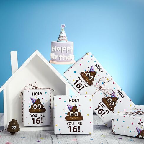 WRAPAHOLIC Funny 16th Birthday Wrapping Paper Sheet - 6 Sheets Holy Shit You're 16 Design Folded Flat for Birthday, Party, Prank - 19.7 Inch x 27.5 Inch Per Sheet in Saudi Arabia