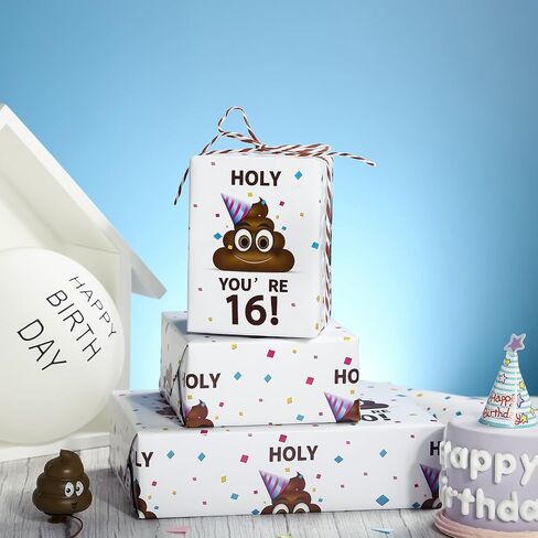 WRAPAHOLIC Funny 16th Birthday Wrapping Paper Sheet - 6 Sheets Holy Shit You're 16 Design Folded Flat for Birthday, Party, Prank - 19.7 Inch x 27.5 Inch Per Sheet in Saudi Arabia