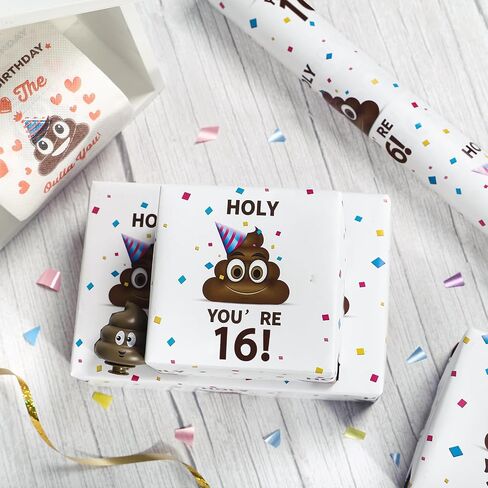 WRAPAHOLIC Funny 16th Birthday Wrapping Paper Sheet - 6 Sheets Holy Shit You're 16 Design Folded Flat for Birthday, Party, Prank - 19.7 Inch x 27.5 Inch Per Sheet in Saudi Arabia