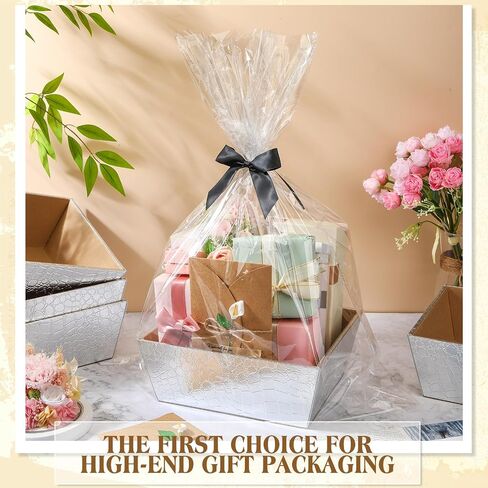 Wonderjune 5 Set Leather Empty Gift Basket with Gift Bags Bow Ribbons Greeting Cards 9.8x8.3x3.5'' Empty Basket for Wedding Gifts Career Advancement Birthday Snack Storage Favor(Black) in Kuwait
