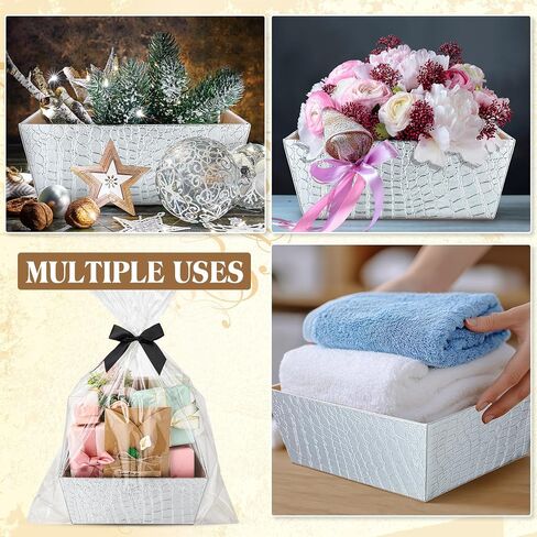 Wonderjune 5 Set Leather Empty Gift Basket with Gift Bags Bow Ribbons Greeting Cards 9.8x8.3x3.5'' Empty Basket for Wedding Gifts Career Advancement Birthday Snack Storage Favor(Black) in Kuwait