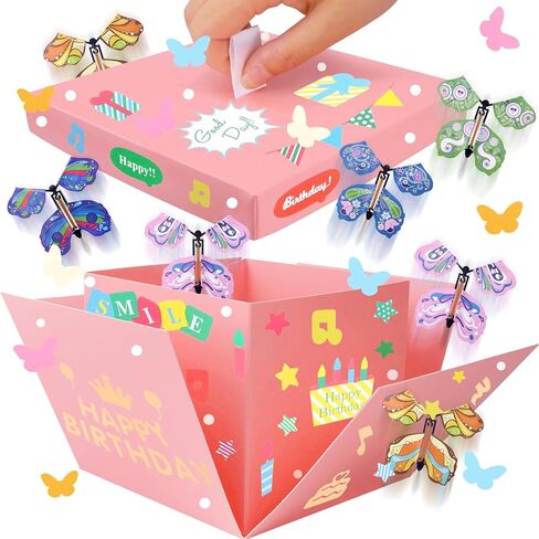 Butterfly Explosion Pink Gift Box ، DIY Surprise Surprise Out ، صندوق الفراشة الطائر ، Surprise Pink Exploding Gift Fox لعيد الفصح ، عيد الأم ، التخرج ، أعياد الميلاد ، حفل زفاف ، ذكرى سنوية in Kuwait