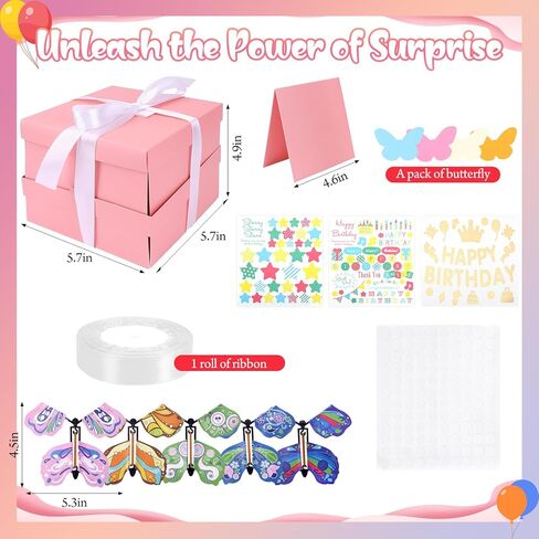 Butterfly Explosion Pink Gift Box ، DIY Surprise Surprise Out ، صندوق الفراشة الطائر ، Surprise Pink Exploding Gift Fox لعيد الفصح ، عيد الأم ، التخرج ، أعياد الميلاد ، حفل زفاف ، ذكرى سنوية in Kuwait
