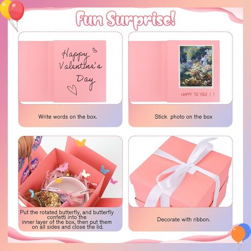 Butterfly Explosion Pink Gift Box ، DIY Surprise Surprise Out ، صندوق الفراشة الطائر ، Surprise Pink Exploding Gift Fox لعيد الفصح ، عيد الأم ، التخرج ، أعياد الميلاد ، حفل زفاف ، ذكرى سنوية in Kuwait