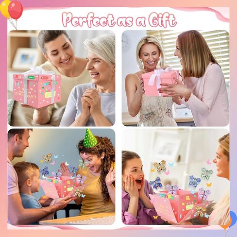 Butterfly Explosion Pink Gift Box ، DIY Surprise Surprise Out ، صندوق الفراشة الطائر ، Surprise Pink Exploding Gift Fox لعيد الفصح ، عيد الأم ، التخرج ، أعياد الميلاد ، حفل زفاف ، ذكرى سنوية in Kuwait