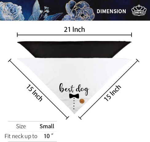 CROWNED BEAUTY Wedding Best Dog Bandanas Reversible 2 Pack, Dog of Honor Engagement Adjustable Triangle Scarves for Medium Large Extra Large Dogs Black White DB48-L in Saudi Arabia