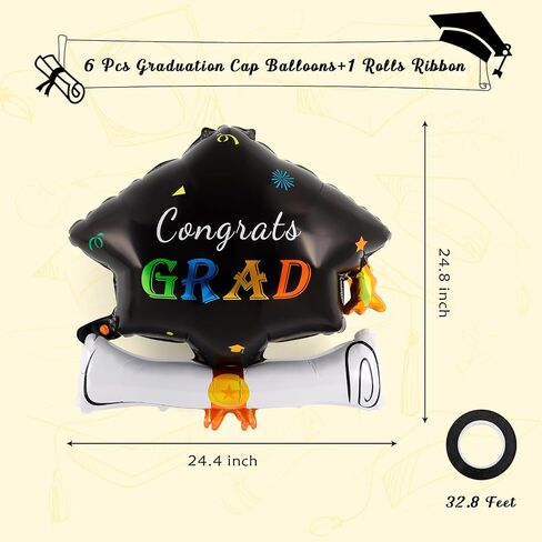 Graduation Cap Balloons, Large Academic Cap Shaped Black Mylar Graduation Foil Balloons, Grad Hat balloons for 2024 Graduation Party Decorations (Black Gold) in Saudi Arabia