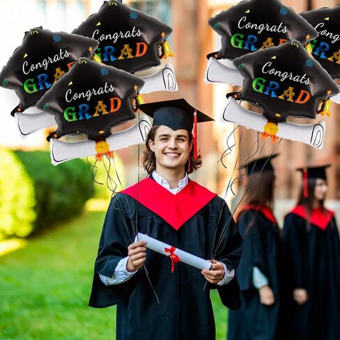 Graduation Cap Balloons, Large Academic Cap Shaped Black Mylar Graduation Foil Balloons, Grad Hat balloons for 2024 Graduation Party Decorations (Black Gold) in Saudi Arabia