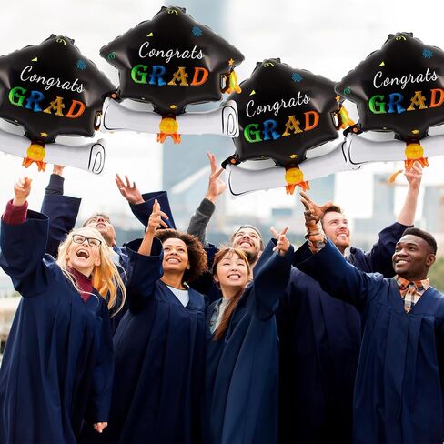 Graduation Cap Balloons, Large Academic Cap Shaped Black Mylar Graduation Foil Balloons, Grad Hat balloons for 2024 Graduation Party Decorations (Black Gold) in Saudi Arabia