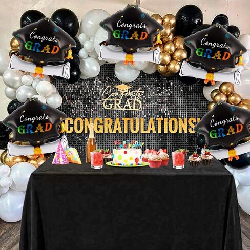 Graduation Cap Balloons, Large Academic Cap Shaped Black Mylar Graduation Foil Balloons, Grad Hat balloons for 2024 Graduation Party Decorations (Black Gold) in Saudi Arabia