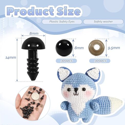 TOAOB 300pcs Safety Eyes for Amigurumis with Washers 8mm Craft Crochet Eyes for Crocheting Stuffed Animals Bears Doll Making in Saudi Arabia