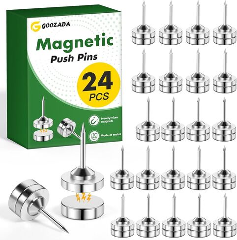 Metal Magnetic Push Pins,24 Sets Magnet Thumbtacks, Silver Decorative Push Pins, Magnetic Poster Hanger, Thumb Tacks for Cork Board, Wall, Bulletin Board Decoration in Saudi Arabia