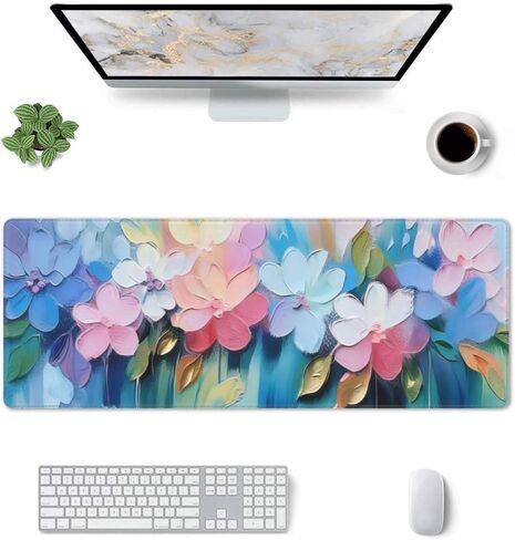 Gaming Mouse Pad, Large Non-Slip Rubber Base Mousepad, Keyboard Mouse Mat, Desk Pad with Stitched Edges, 31.5x11.8inch, Oil Flower in Kuwait