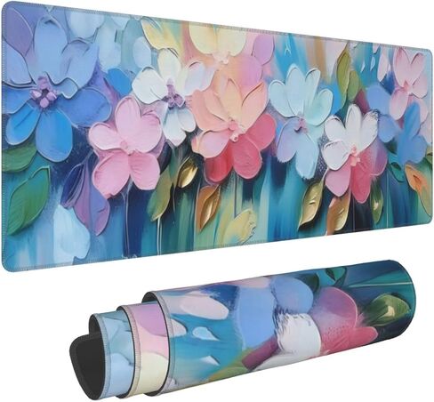 Gaming Mouse Pad, Large Non-Slip Rubber Base Mousepad, Keyboard Mouse Mat, Desk Pad with Stitched Edges, 31.5x11.8inch, Oil Flower in Kuwait