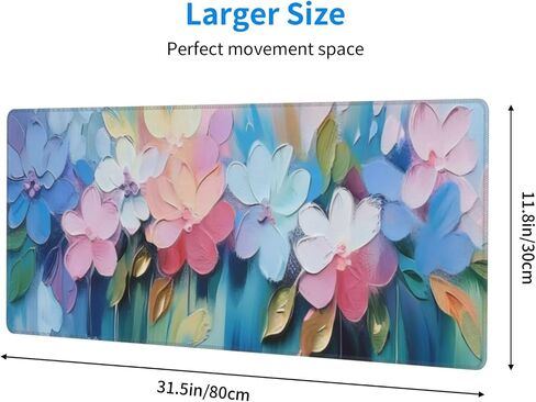 Gaming Mouse Pad, Large Non-Slip Rubber Base Mousepad, Keyboard Mouse Mat, Desk Pad with Stitched Edges, 31.5x11.8inch, Oil Flower in Kuwait