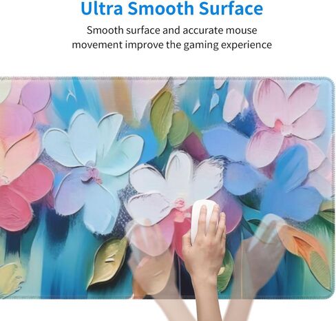 Gaming Mouse Pad, Large Non-Slip Rubber Base Mousepad, Keyboard Mouse Mat, Desk Pad with Stitched Edges, 31.5x11.8inch, Oil Flower in Kuwait