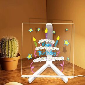 Light-Up Dry Erase Board LED Writing Board for Kids with Light up Stand Perfect Size, DIY Message Board with 7 Colors Pens for Office, School, Home, Kids Graffiti Board. (7.9inch*7.9inch)